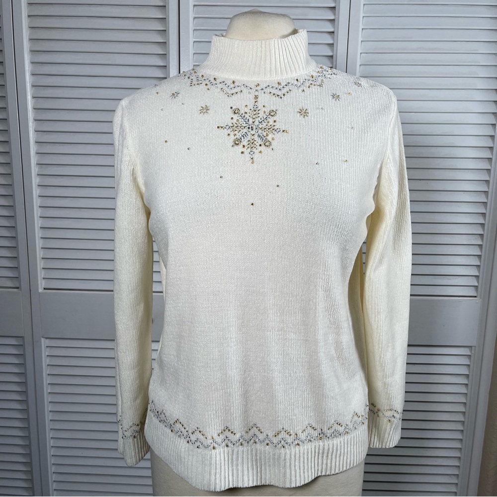 Vintage 90s Draper’s & Damon’s Beaded‎ Snowflake Sweater – Size PM